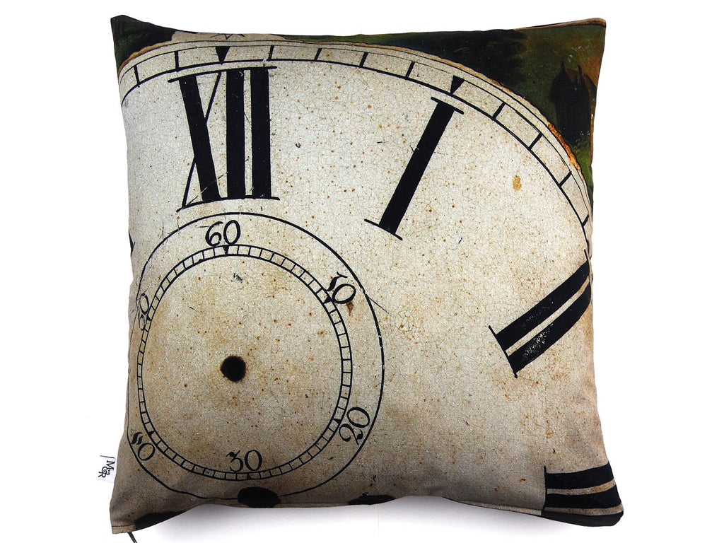 Max & Rosie Handmade antique clock face cushion front view