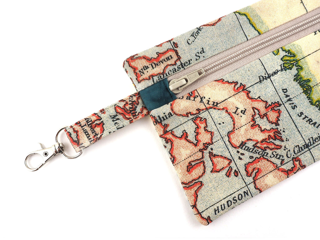 Antique map print travel pouch with clasp