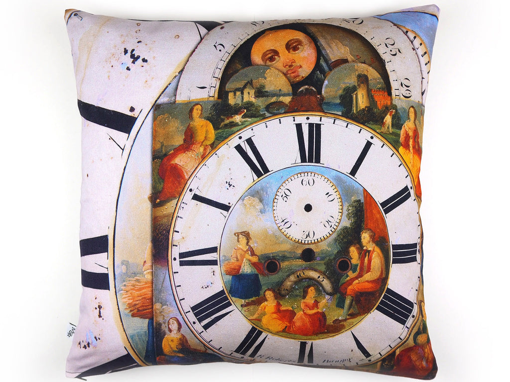 Max & Rosie Handmade clock face print cushion front view