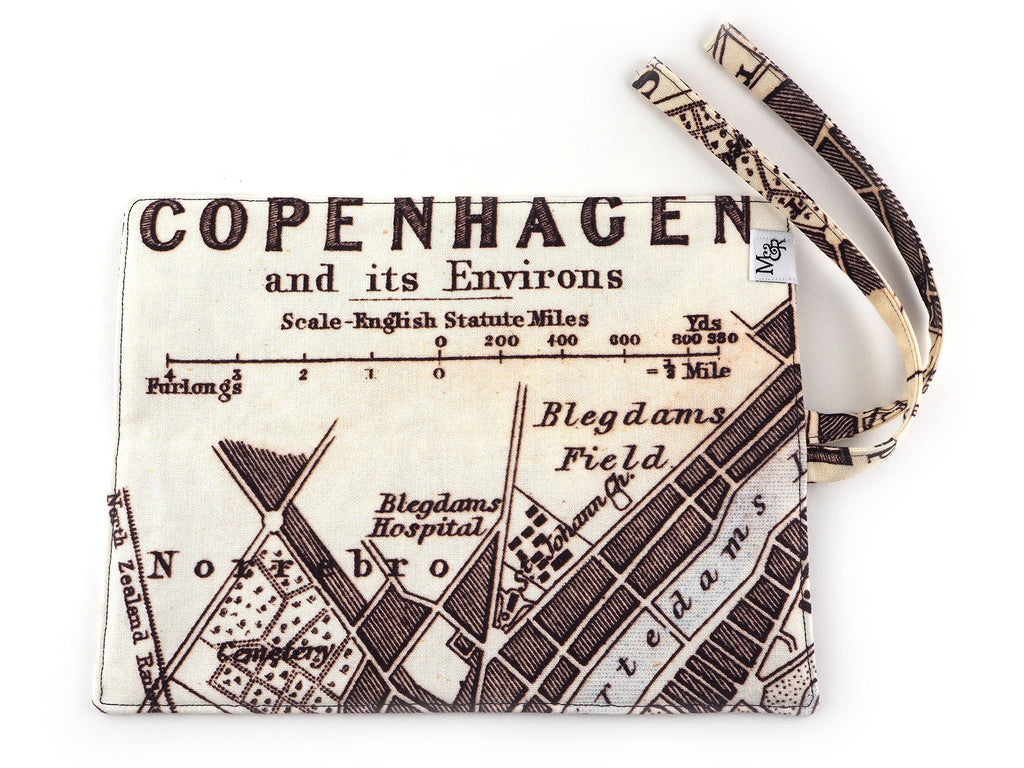 Handmade Copenhagen map print brush and pencil roll