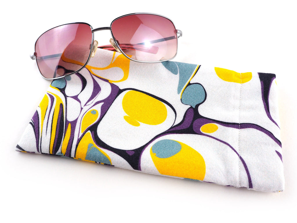 Handmade yellow and purple marble print glasses case