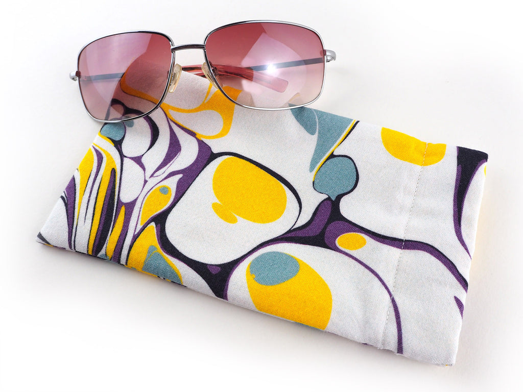 Handmade yellow and purple marble print sunglasses case