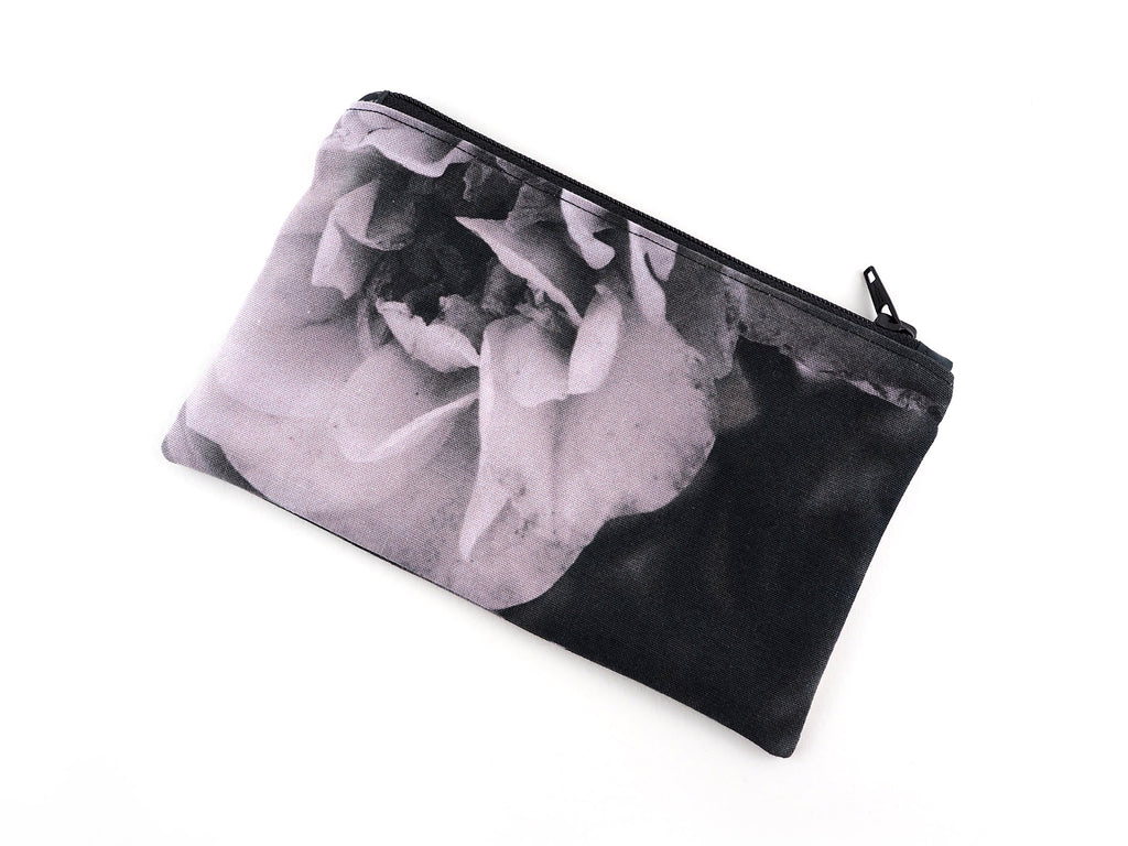 Handmade grey rose print zipper pouch