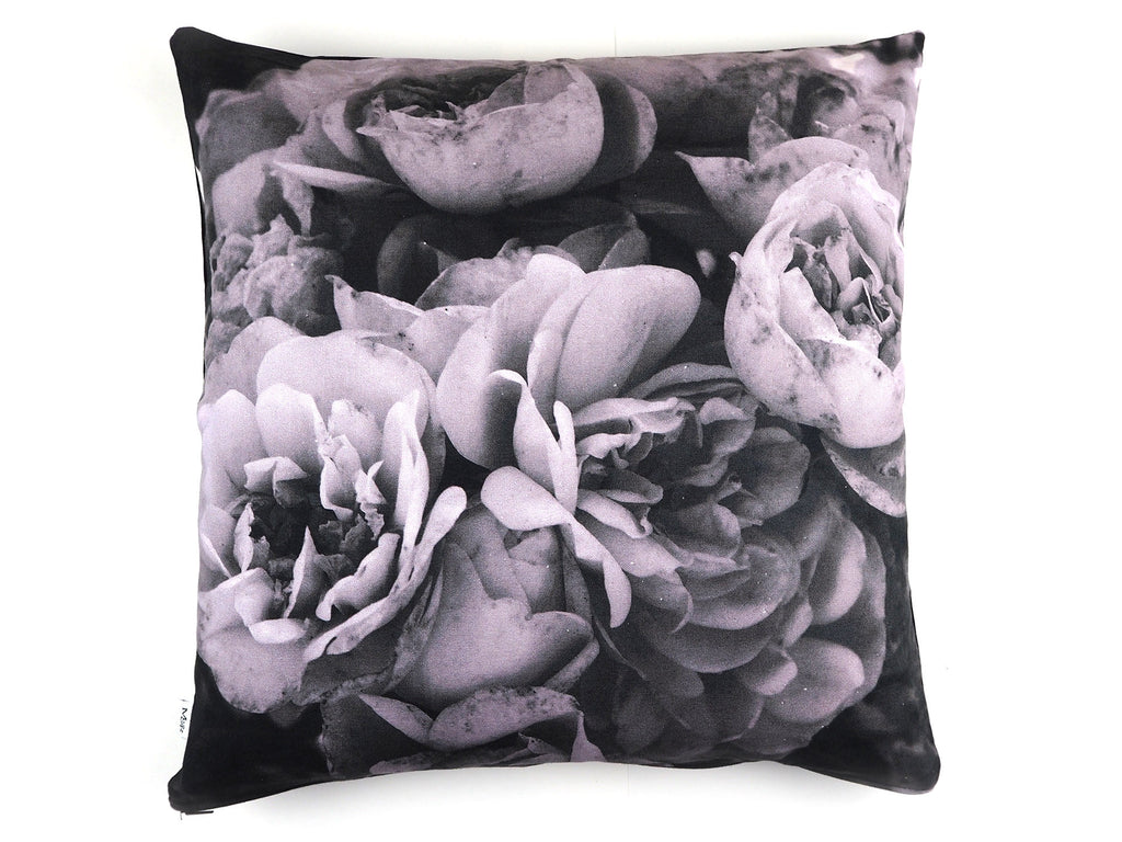 Max & Rosie handmade cushion in large grey rose print fabric
