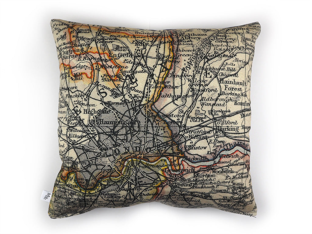 Max & Rosie Handmade cushion in London map print fabric