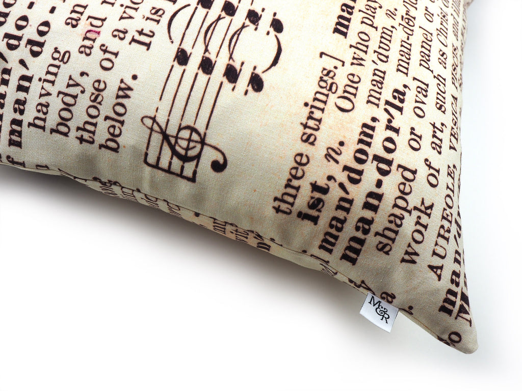 Handmade musical print cushion
