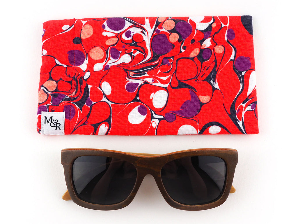 Red handmade marble print sunglasses case