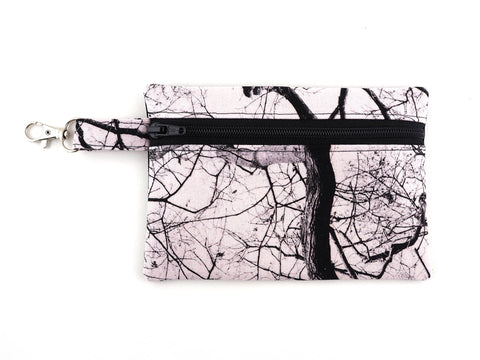 Handmade zipper pouch in tree print fabric