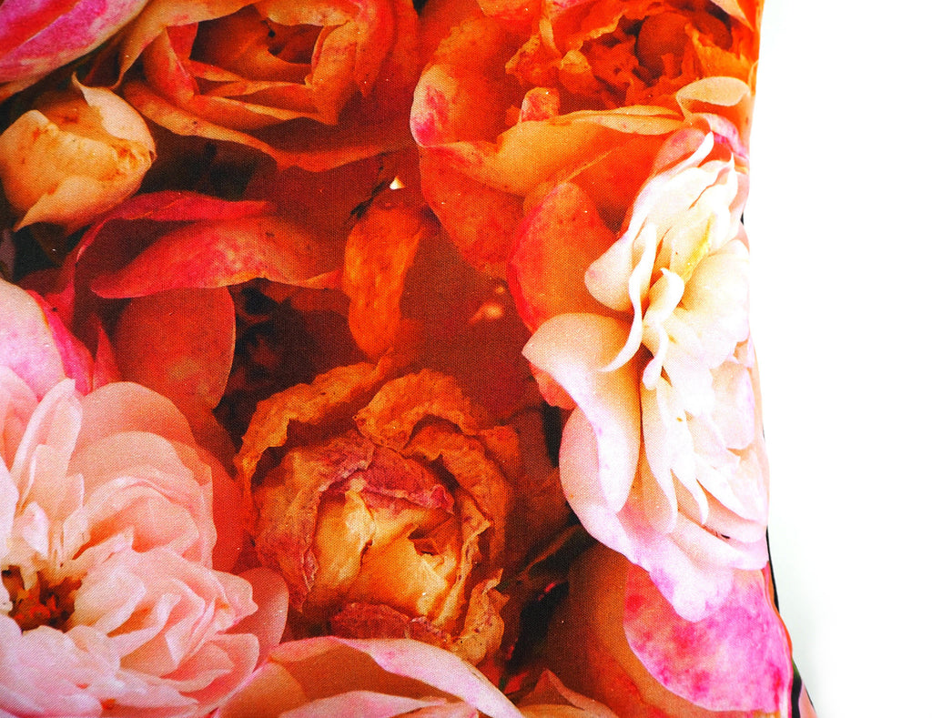 Max & Rosie pink rose print handmade cushion close up