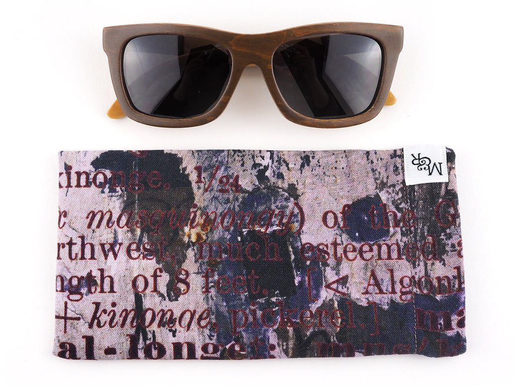 Handmade text print glasses case front view
