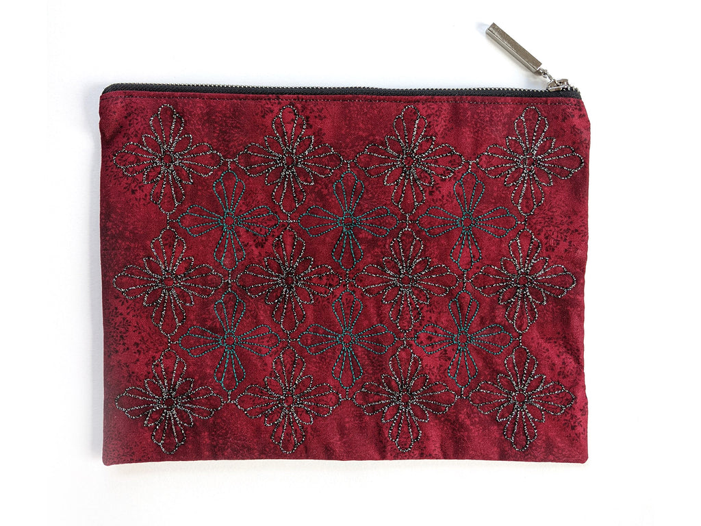 handmade embroidered burgundy bag