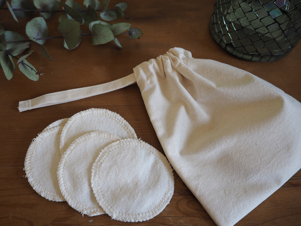 Reusable cotton facial pads and storage bag