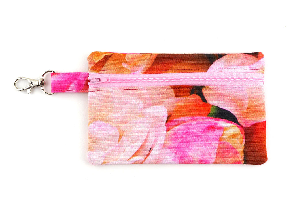 Pink rose print travel pouch