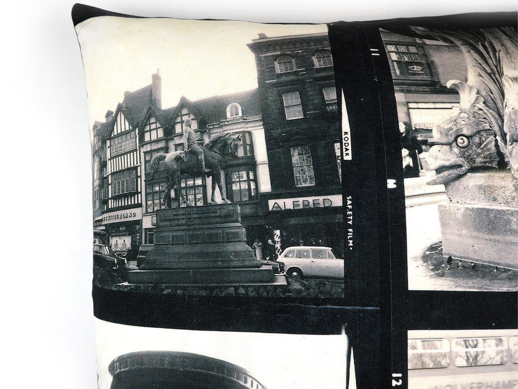 Handmade vintage 1960's photo print cushion cover detail