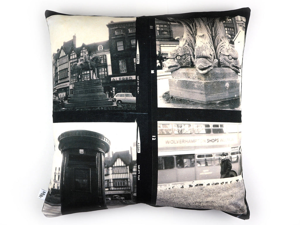 Vintage 1960's photo print cushion cover front view