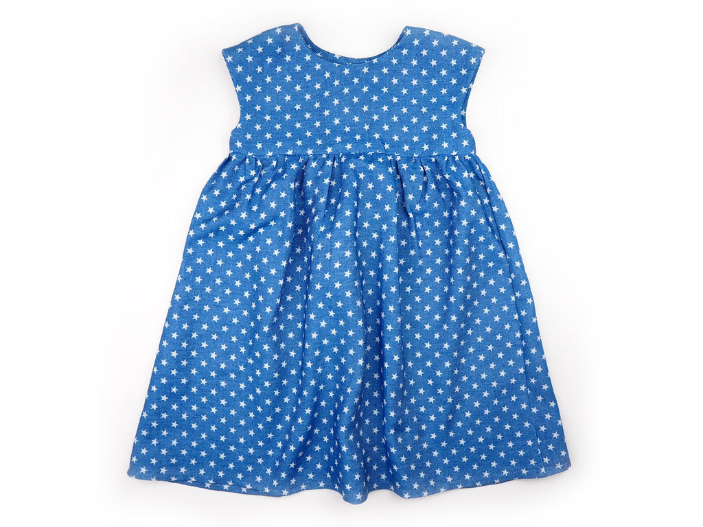 Handmade girl's dress in blue fabric with star print