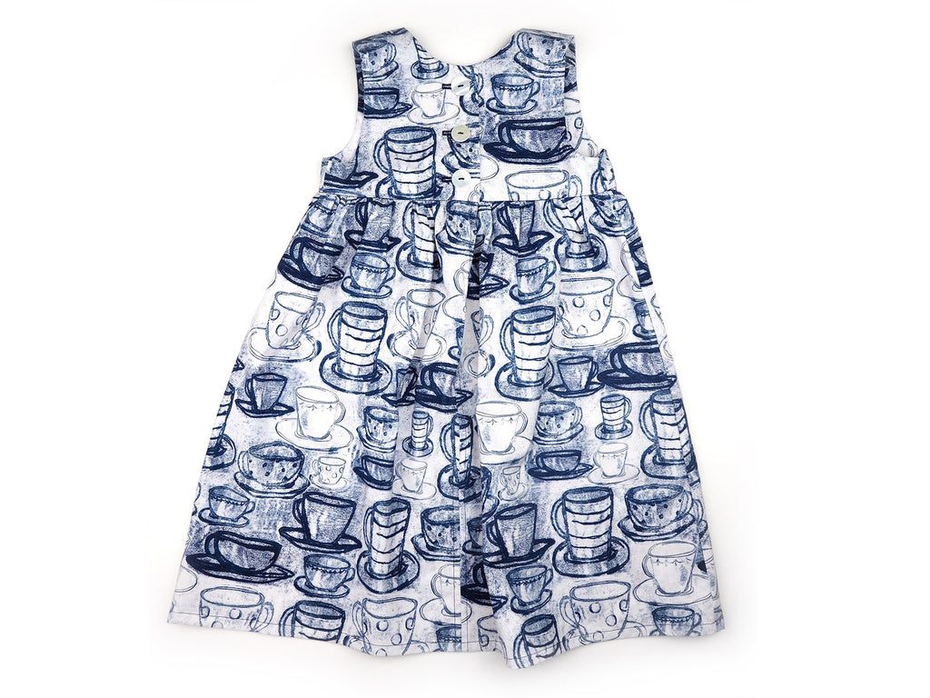 Blue and white teacup print handmade dress by Max & Rosie