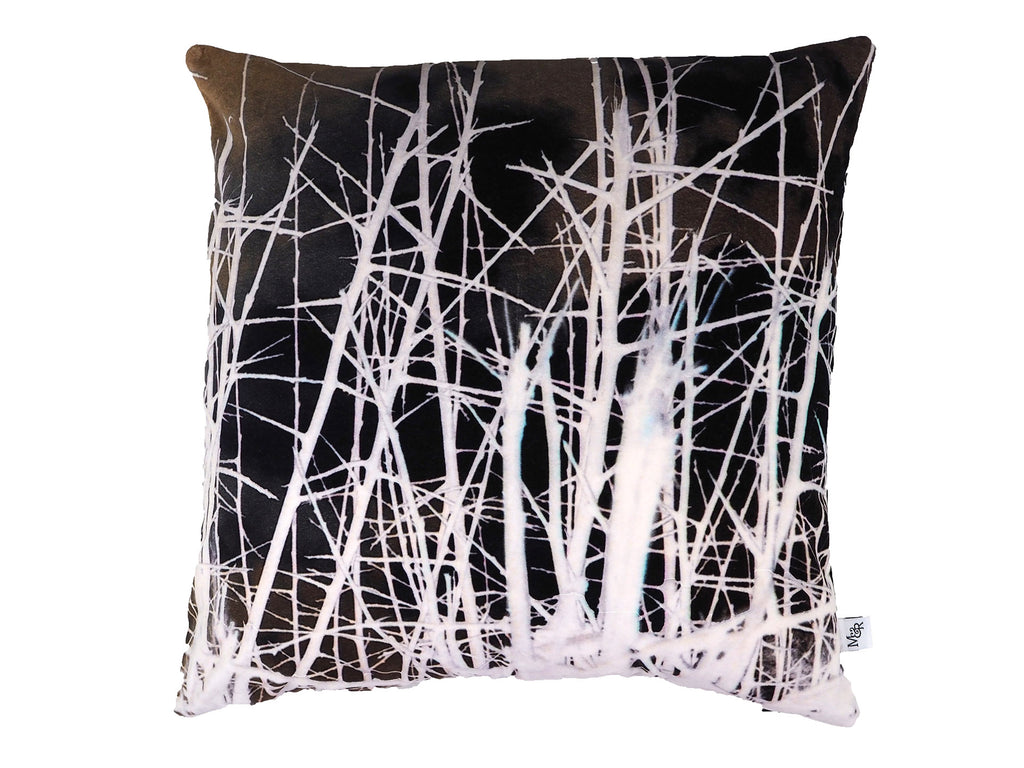Handmade monochrome thorn print velvet cushion