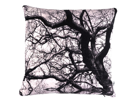 Monochrome tree print velvet cushion