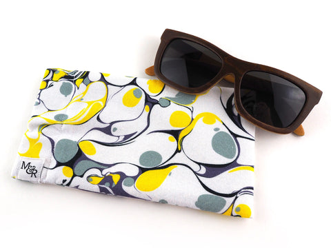 Handmade glasses case in yellow and grey marble print